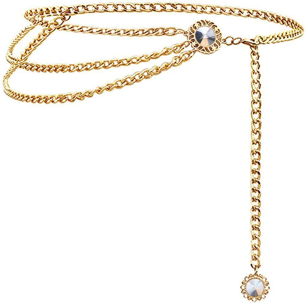 7763 Chain Belts For Women Dress Multilayer Metal Waist Belt Plus Size